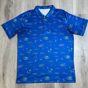 Caddy Cart Golf Polo Shirt Mens Medium‎ Blue Hula Girl Tropical Novelty Print